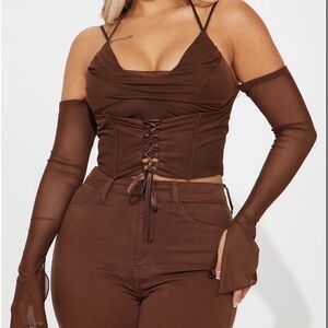 Fashion Nova, mesh corset, chocolate, small